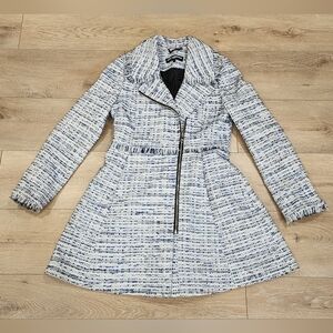 Karl Lagerfeld Paris Tweed Trench Coat White Blue Women's Size S